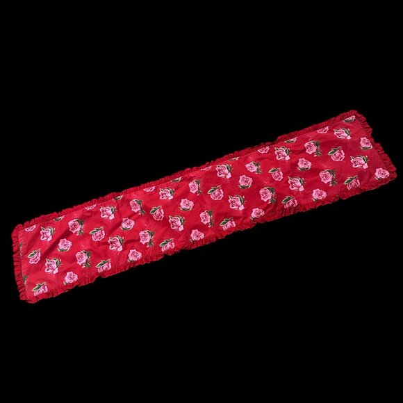 Reversible Floral Striped Table Runner Pink Roses Red Ruffled Flowers 16” by 72” - Picture 2 of 8